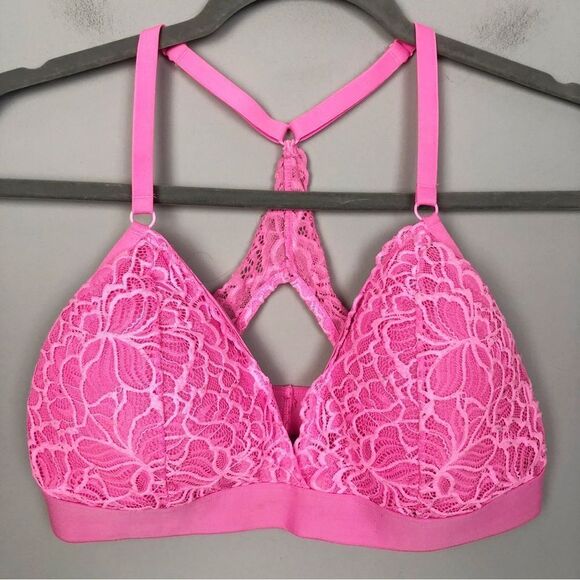 XHILARATION | Neon Pink Lace Triangle Bralette Racerback Cutout Women’s X-Large - Picture 2 of 8